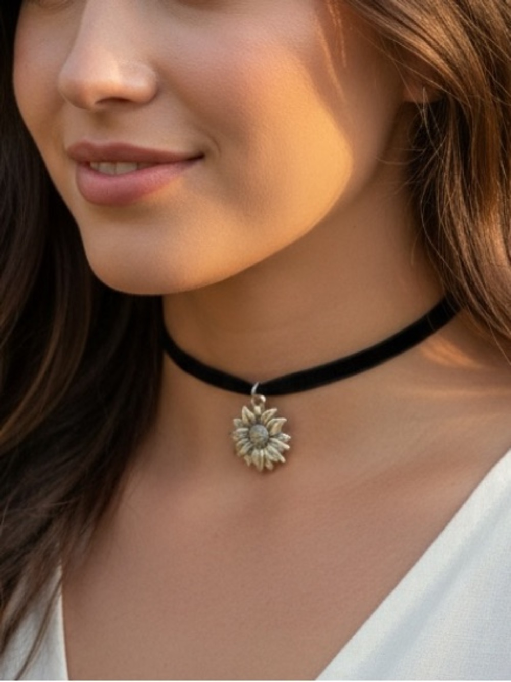 Sunflower Charm Choker Necklace